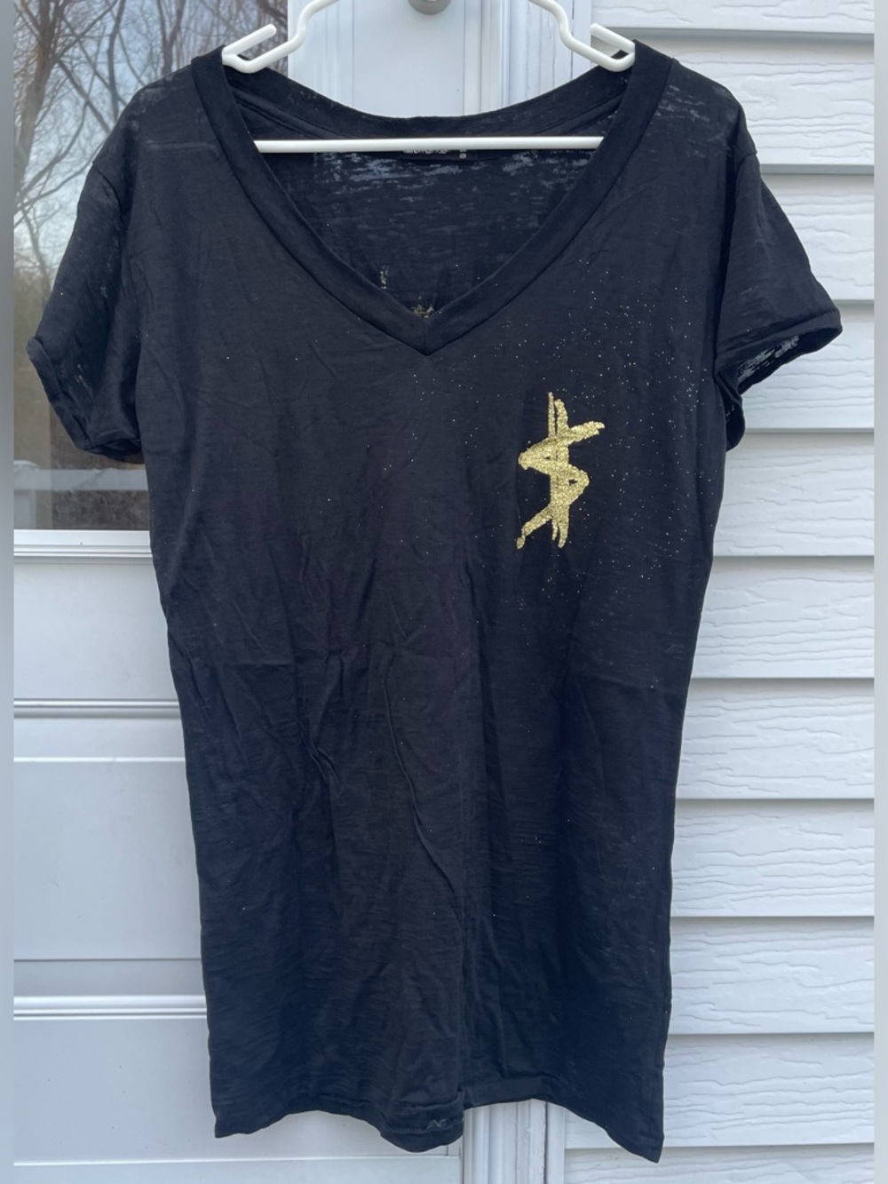 Ke$ha Glitter ‘K$’ Logo V-Neck T-Shirt - Black - XL (NEW / NEVER WORN)